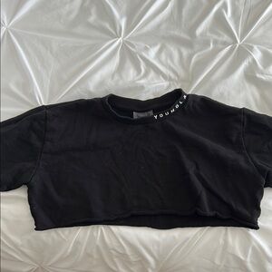 YoungLA Black Embellished Crop T-Shirt